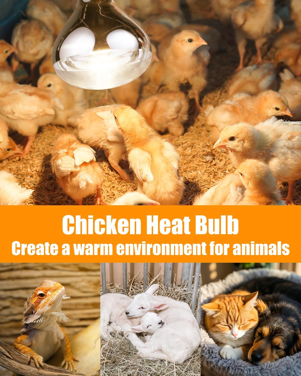 250W Heat Lamp Bulbs, 8000 Hours Rated, R40 Bathroom Shower Incandescent Light Bulb, Infrared Heating for Chickens, Reptiles, Pets, Food, E26 Base, 6 Pack