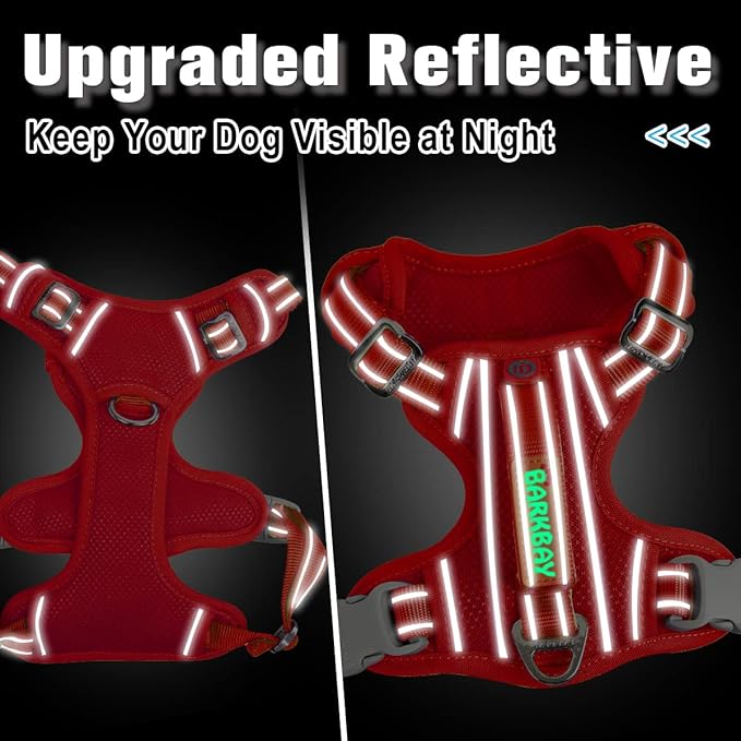 BARKBAY Dog Harness No Pull with ID Tag Pocket - Heavy Duty, Reflective, Easy Control for Large Dogs(Red,XL)