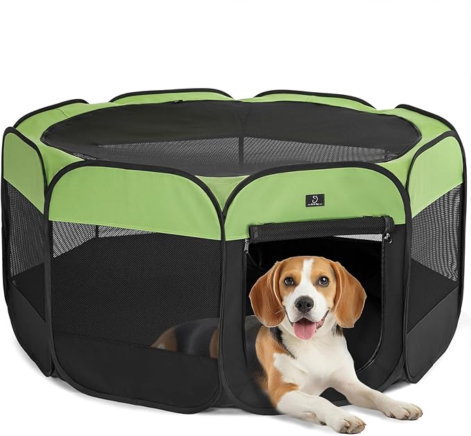 A4Pet Portable Pet Playpen, 49” Pop Up Dog Playpen with Bowl, Suitable for Puppies, Kittens, and Small Animals, Removable Zipper & Mesh Panel(19”W × 12”H)