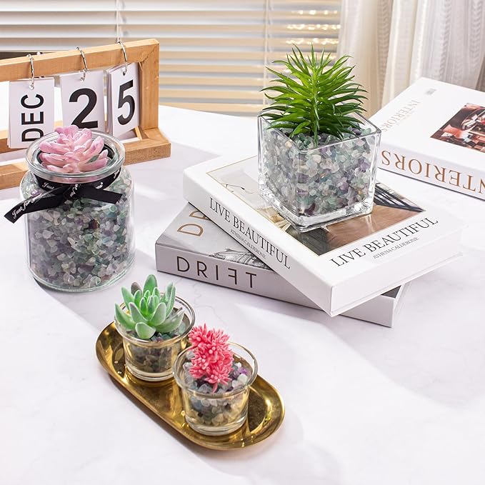 14 Oz Fluorite Aquarium Gravel Rocks Crystal Chips Stones, Natural Tumbled Healing Crystal Chips Bulk Polished Crushed Stones Pebbles for Vase Fillers, Aquarium and Home Decoration, 5-7mm