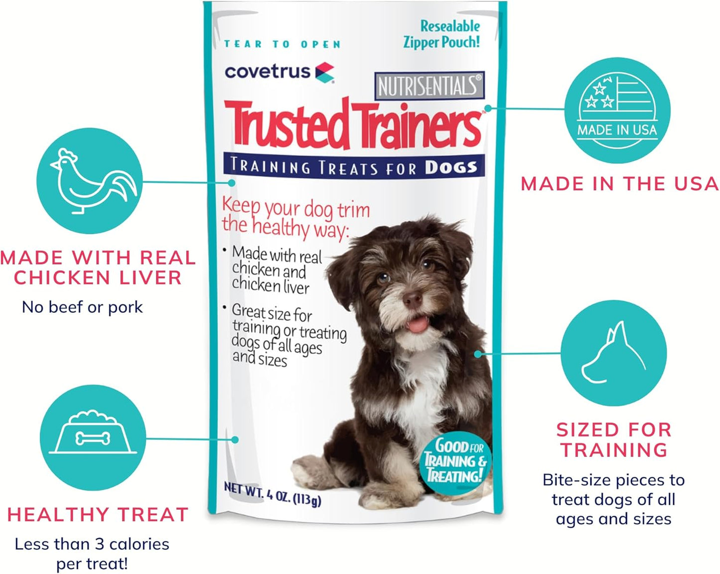Covetrus NutriSentials Trusted Trainers Training Treats for Dogs - Soft Dog Treats for Small, Medium & Large Dogs - Chicken Flavor - 10 Pack - 4 oz
