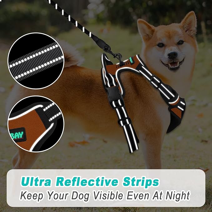 BARKBAY No Pull Dog Harness Large Step in Reflective Dog Harness with Front Clip and Easy Control Handle for Walking Training Running(Orange,XL)