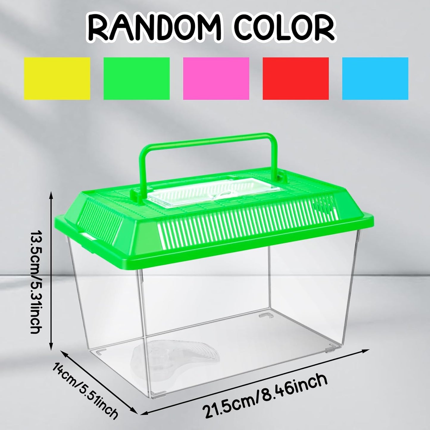 12Pcs Plastic Reptile Terrariums Carrier Cage, Tarantula Enclosure Snake Breeding Box Hatching Container Transparent Fish Tank Turtle Aquarium with Random Color Lid for Lizards, L(8.7" x 5.5" x 5.9")