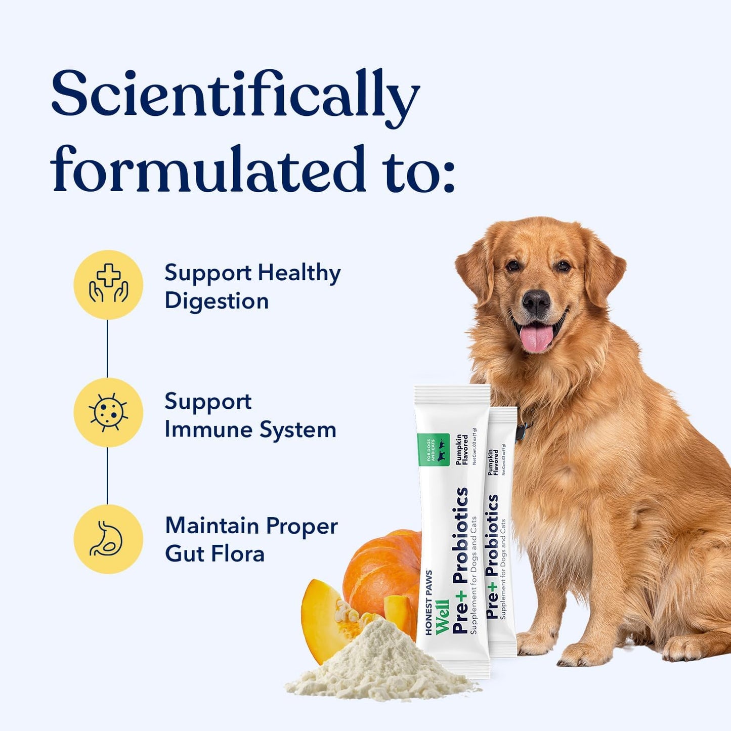 Honest Paws Probiotics for Dogs - Dog Digestion Gut Health Probiotic Powder with Prebiotic Made in The USA, Digestive and Immune Support - Digestive Enzymes with Pumpkin Flavor (30 Sticks)