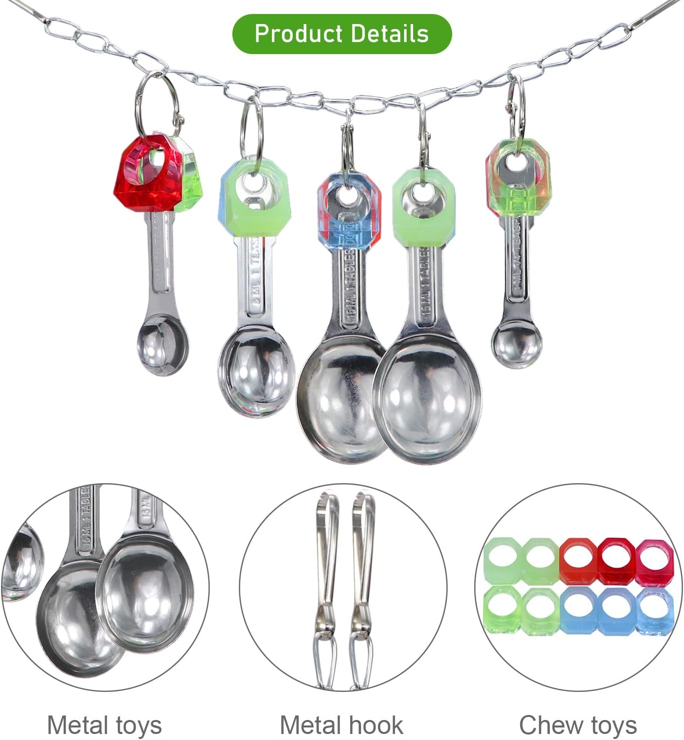 Litewoo Bird Stainless Steel Bell Toys, Safe and Stable Hanging Spoons Pipe Chew Bite Toy（E）