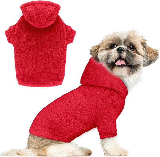 Fuzzy Dog Sweaters for Small Dogs Dog Hoodie Pet Clothes Warm Soft Cozy Coats Hooded Sweatshirt Fleece Small Pet Hoodies Sweater(Red-S)