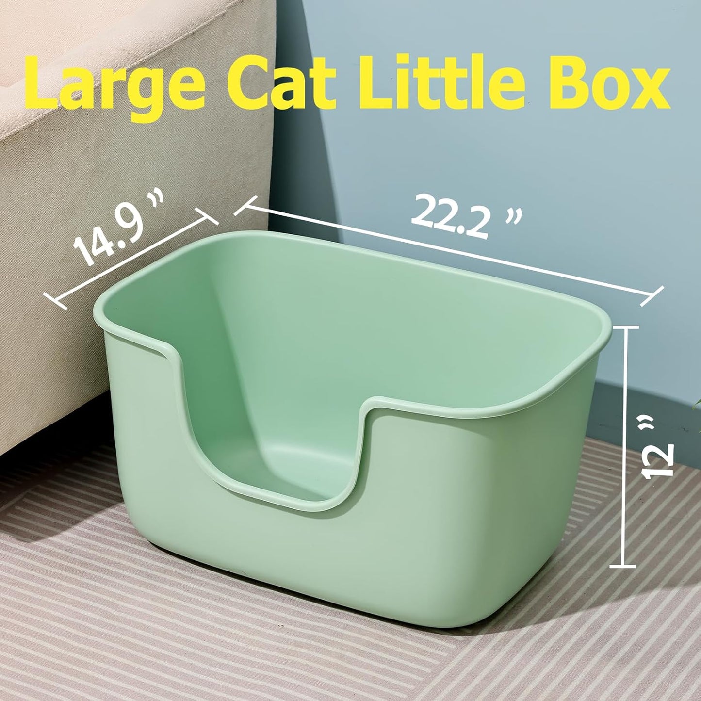 SpaceTime Extra Large Litter Box with High Sides,XL Low Entry Multi Cat Litter Pan for Kittens,Jumbo Litter Boxes for Big Cats,Anti-Splashing Cat Boxes for Indoor Cats,Easy to Clean (Light Green)