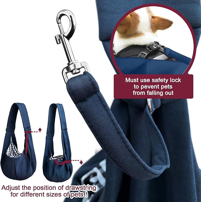 Pet Dog Sling Carrier for 3-10 lbs pet,Dog Purse Pouch,Dog Satchel,Reversible unadjustable Strap Travel Hand-Free Safe Bag Small Puppy Backpack (Dark Blue)