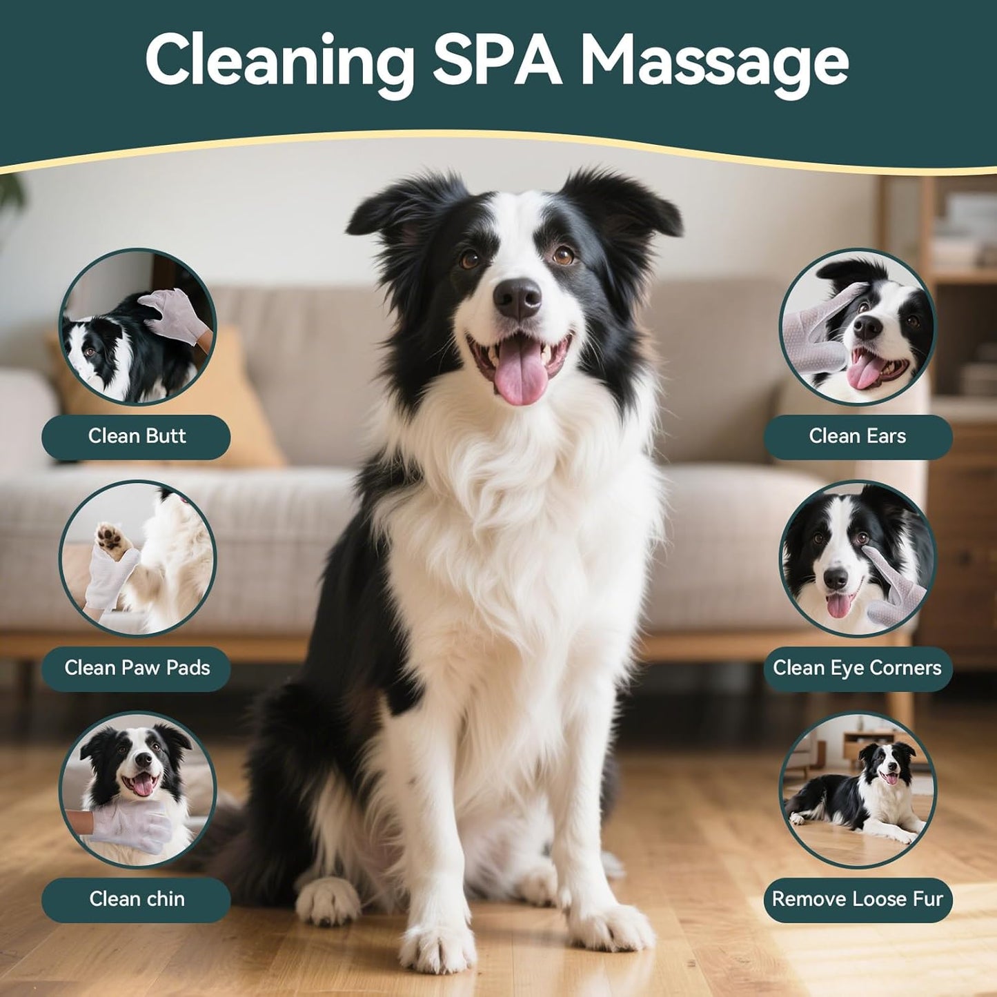 WLP 24 PCS Pet Cleaning and Deodorizing Glove Wipes for Dogs & Cats Hypoallergenic Pet Cleaning and Hydrating Glove Bath Wipes Enriched with Aloe & Jojoba Oil Individually Wrapped