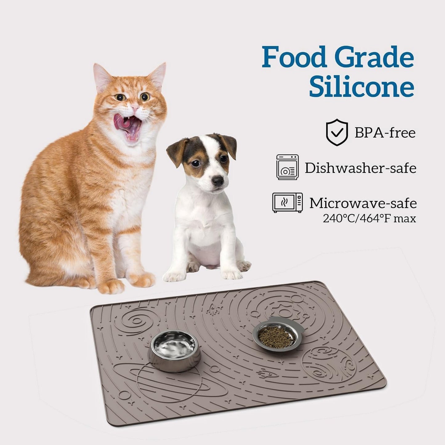 OHMO Dog Food Mat, Silicone Waterproof Cat Food Mat, Non-Skid Spill Proof Pet Feeding Mat for Food and Water, Easy to Clean Dog Placemat(Beige, 18.9" x 11.8")