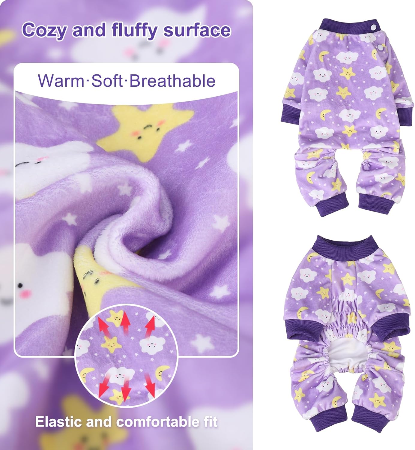 BEAUTYZOO Dog Pajamas Small Sized Dog, Summer Doggie Pajamas for Boy Girl, Soft Strechy Cotton Puppy Pjs Jammies Onesies for Men Women, Pet Jumpsuit Body Suit Cat Apparel Clothes, Purple XS