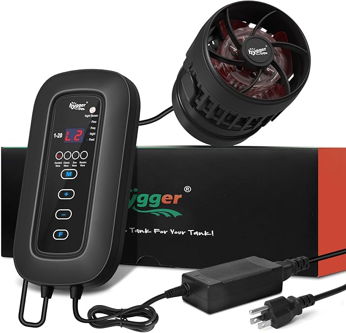 hygger DC Powerful Wave Maker For Aquarium, Quiet Aquarium Circulation Water Pump Adjustable Flow Freq, 4 Waves/Night/Feed Modes, Magnetic Holder Display Controller
