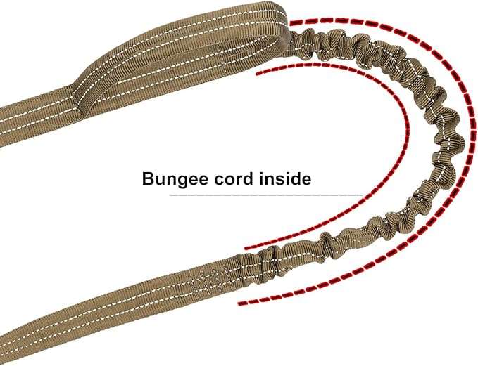 ICEFANG Tactical Dog Leash,K9 Training Walking Bungee Lead with 2 Control Handle,Heavy Duty Quick Release Metal Clasp,Hands Free D-Ring for Medium Large Dogs (6ft,Reflective Brown)