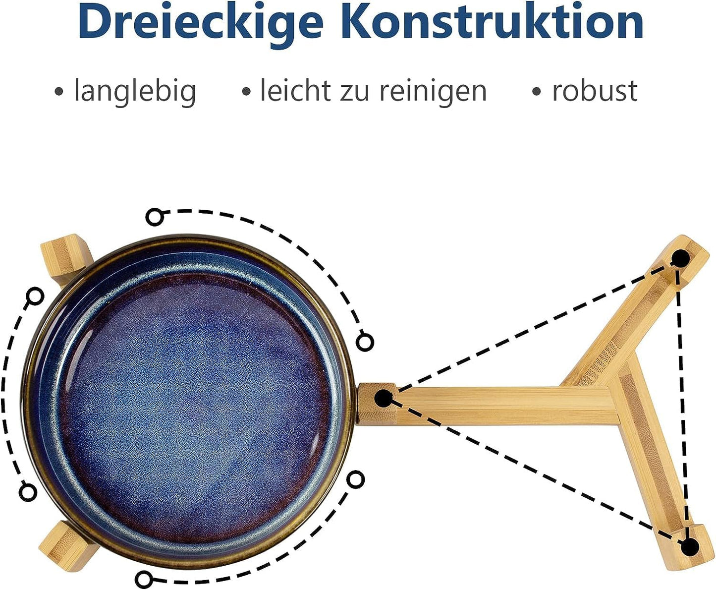 SPUNKYJUNKY Ceramic Dog and Cat Bowl Set with Wooden Stand, Modern Cute Weighted Food Water Set for Small Size Dogs (13.5OZ) & Medium Sized Dogs (28.7OZ) & Cats (1.7 Cups, 2 × Starry Blue)