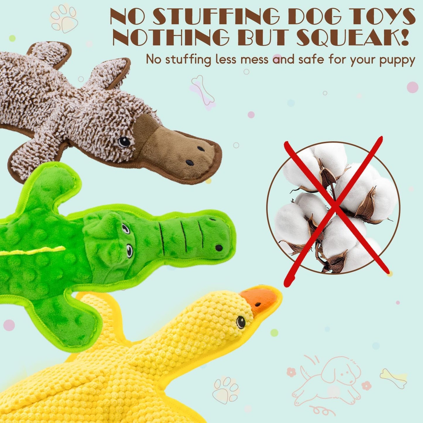 No Stuffing Dog Squeak Toys-3 Pack Chew Toys for Small Medium Large Breed- Durable Puppy Teething Interactive to Keep Them Busy- Best Birthday Gift