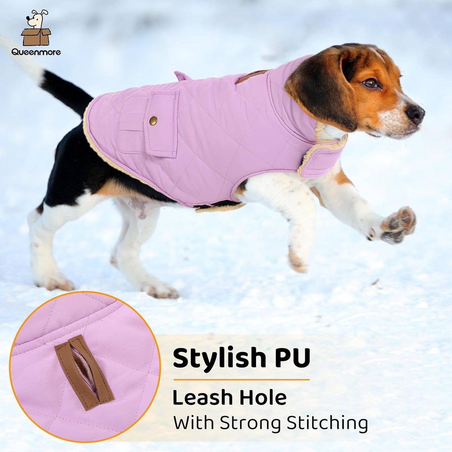 Queenmore Warm Dog Coat, Cold Weather Puffer Dog Coat Vest, Quilting Winter Pet Jacket Ultra Thick Plush Fleece Lining Pet Clothes for Dogs with Storage Pockets (Lilac, Small)