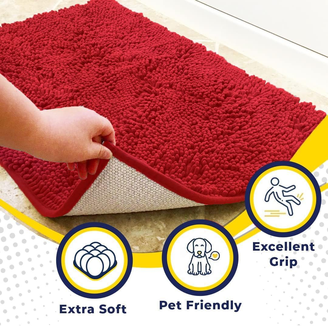 Muddy Mat® Original Dog Door Mat for Muddy Paws, Super Absorbent Microfiber, Non-Slip Washable Pet Rug, Quick Dry Chenille Entryway Carpet, Machine Washable Indoor Outdoor mat, Red 48"x60"