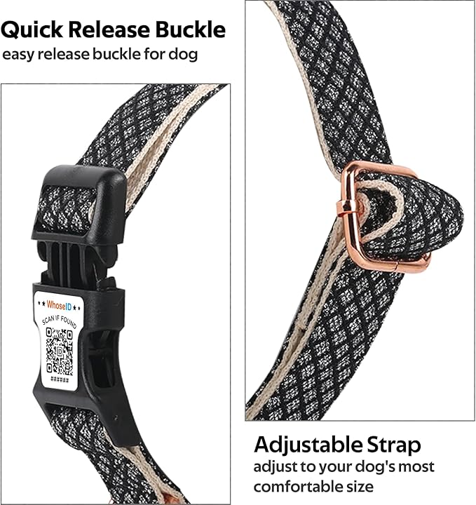 Dog Collar with Waterproof AirTag Holder & Anti-Lost QR Code, Cute Bling Warpping Adjustable Width for Small Medium Large Pet (Black, L)