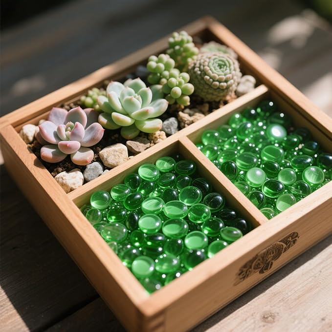 0.96LB Glass Beads Vase Filler Aquarium Gravel Decor Flat Glass Marbles Gems Pebbles Fish Tank Rocks Home Decorative Art Craft - Green