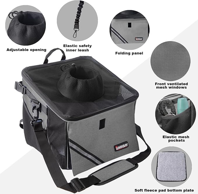 Pet Carrier Bicycle Basket Bag Pet Carrier/Booster Backpack for Dogs and Cats with Big Side Pockets,Comfy & Padded Shoulder Strap,Travel with Your Pet Safety（Titanium）