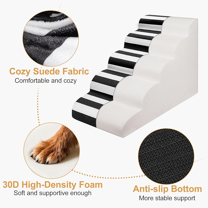 JOEJOY Curved Dog Stairs Ramp for High Beds 19" H, 4-Step Dog Steps for Small Dogs and Cats, Pet Stairs for High Bed Climbing, Non-Slip Balanced Pet Step Indoor, Grey