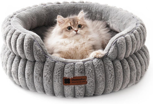 MEWOOFUN Cat Beds for Indoor Cats, Washable Dog Bed for Small Dogs, Round Pet Bed for Puppy and Kitten with Anti-Slip Bottom (Grey, 20"x20"x8")