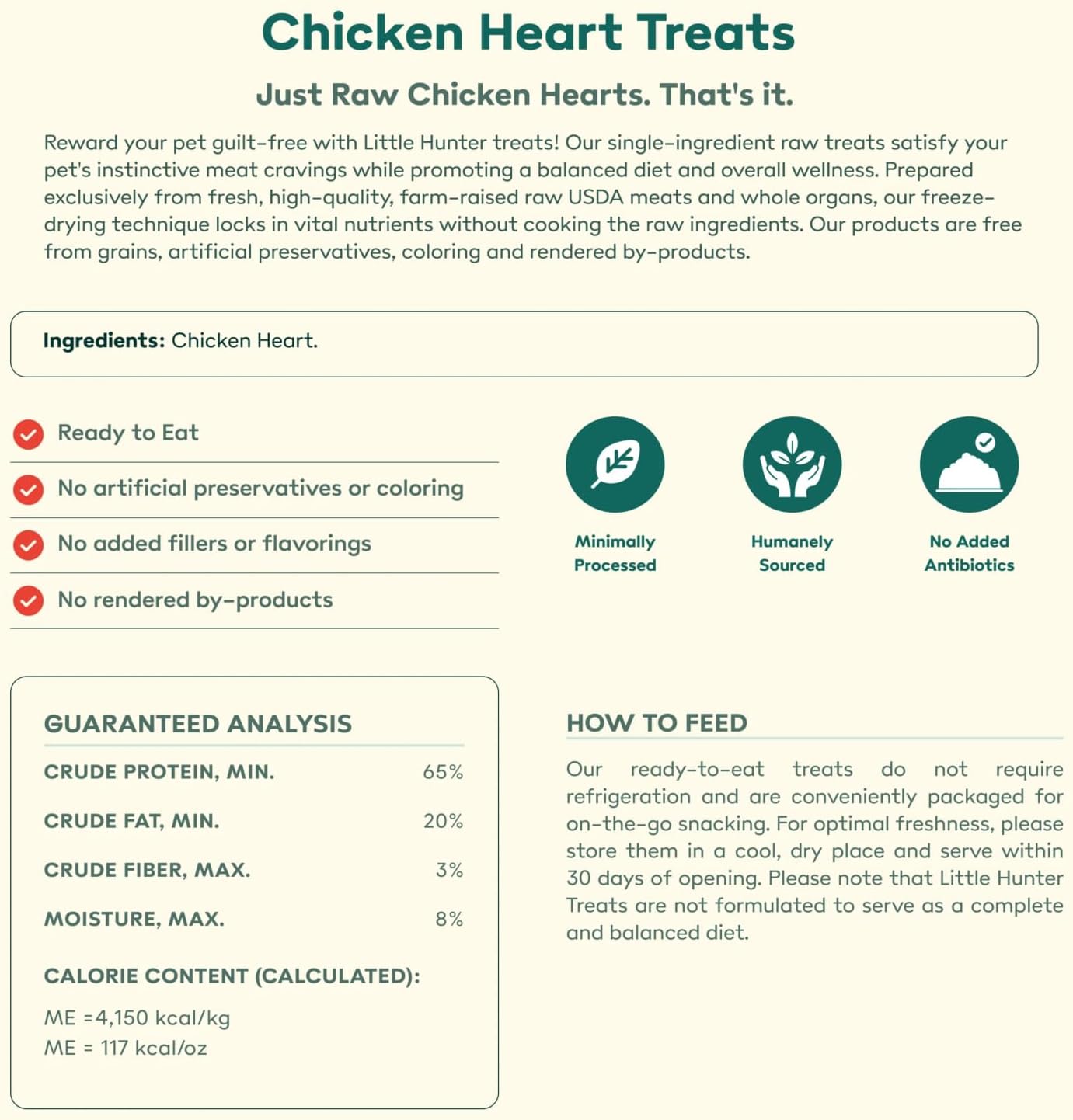 Little Hunter Freeze Dried Dog Treats - Chicken Hearts - Raw Single Ingredient Chicken Heart Dog Treats for Snacks, Training, Dog Food Toppers - All Natural, Healthy Dog & Puppy Treats, 2 oz