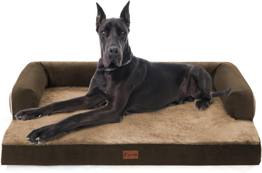 XXL Dog Bed with Bolsters, Waterproof Orthopedic Dogs Beds for Extra Large Dogs, Memory Foam XLarge Dog Beds with Removable Washable Cover, Nonskid Bottom (XX-Large,Brown)