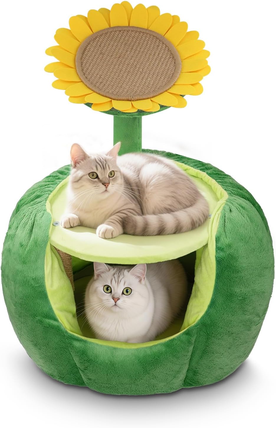 Cat Houses for Indoor Cats, Small Cat Tree with Sisal Mat and Plush Perch, Cute Cat Bed Cave with Soft Pillow, Sunflower Design