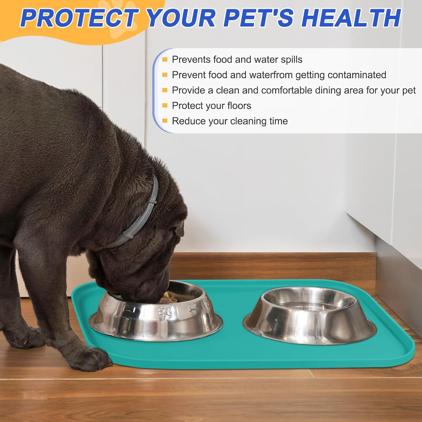 Silicone Pet Feeding Mat with Raised Edge for Food and Water, Dog Bowl Mats, Cat Bowls Placemat with High Lip for Floor Waterproof, Rubber Tray for Cats and Dogs 24 x 16 x0.8 Dark Turquoise