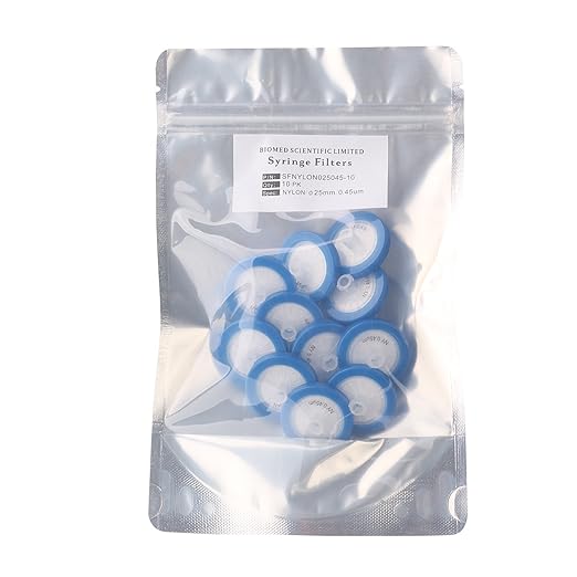 Syringe Filters Nylon 25mm Diameter 0.45um Pore Size Non Sterile Pack of 10 by Biomed Scientific