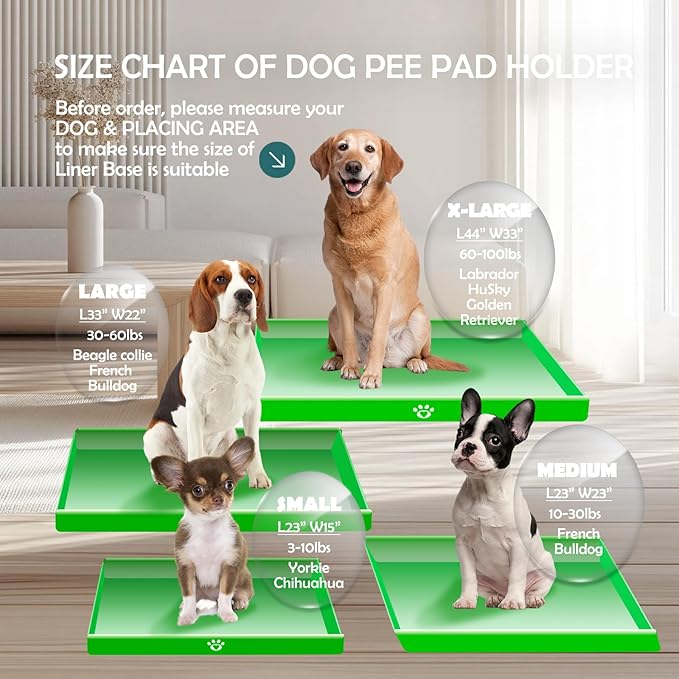 MEEXPAWS Dog Pee Pad Holder Foldable, Puppy Pad Holder Liner Base High Side, Dog Litter Box Indoor 33’’x22’’, Training Leak-Proof, Potty Easy Clean