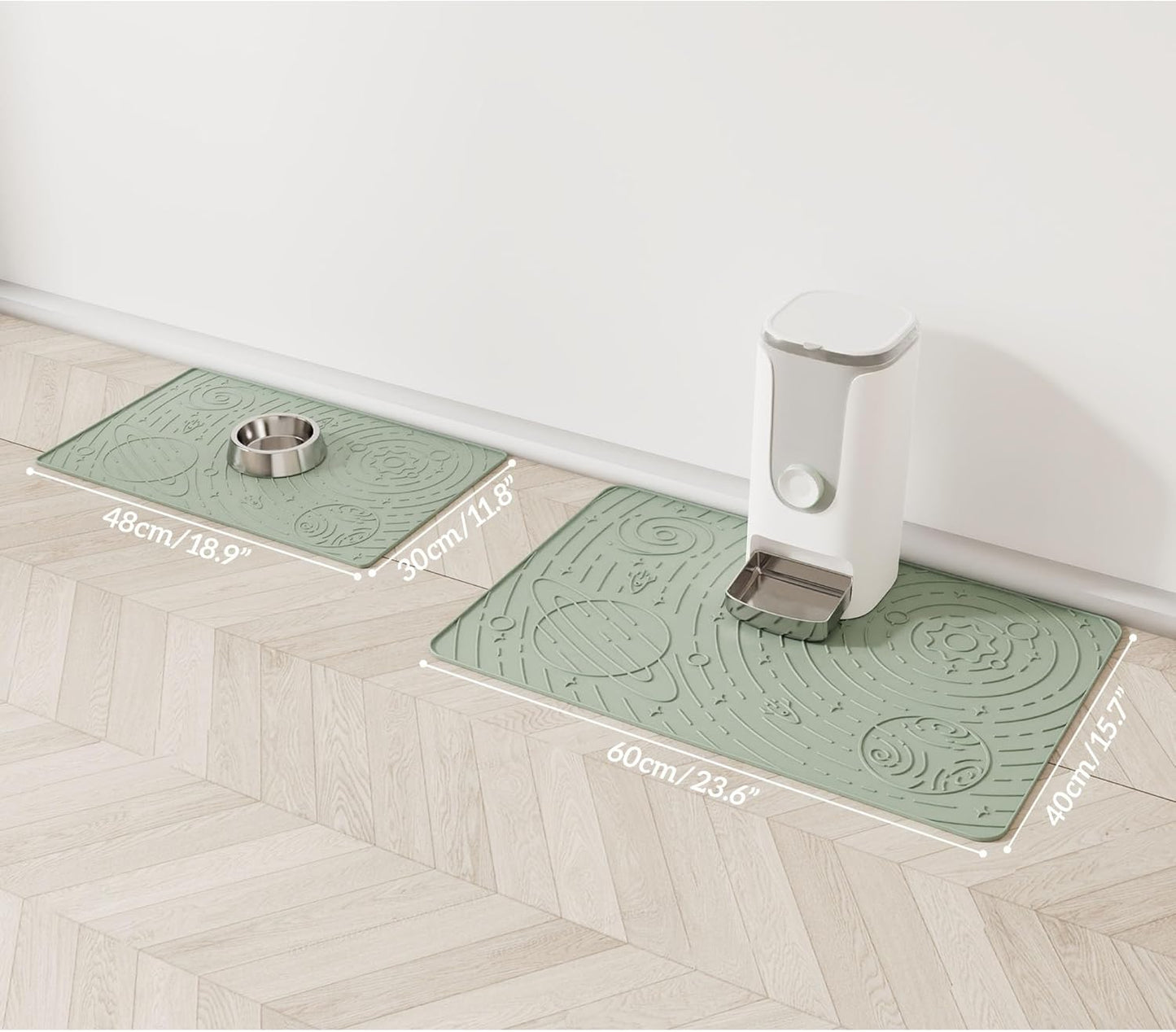 OHMO Dog Food Mat, Silicone Waterproof Cat Food Mat, Non-Skid Spill Proof Pet Feeding Mat for Food and Water, Easy to Clean Dog Placemat(Sage Green, 23.6" x 15.8")