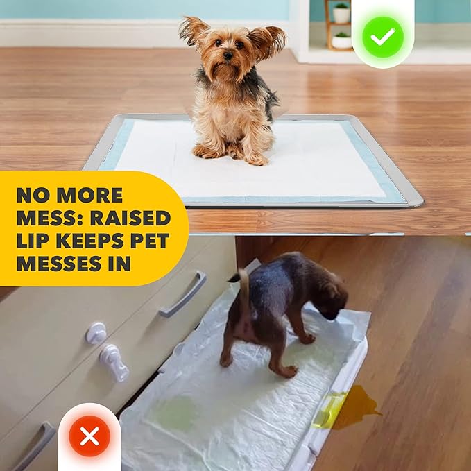 TidyFriend Dog Pee Pad Holder Tray Fits for 24” x 24” Wee Wee Pee Pads - Stable Grip, Raised Edges, Quick-Wipe Silicone Surface Dog Potty Tray Holder for Indoor Flooring Protection (Grey)