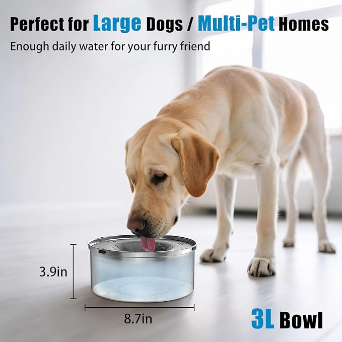 SCHITEC Dog Water Bowl No Spill 3L/0.8 Gallon Slow Drinking Anti-Splash Stainless Steel Dog Bowl with Floating Disk, Spill Proof Pet Travel Water Dispenser for Sloppy Messy Drinkers(Gray)