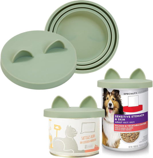 OHMO 2 Pack Dog Food Can Lids, (3, 12, 14oz etc.) Universal Size BPA Free Silicone Covers for Cat and Pet Food, Light Green