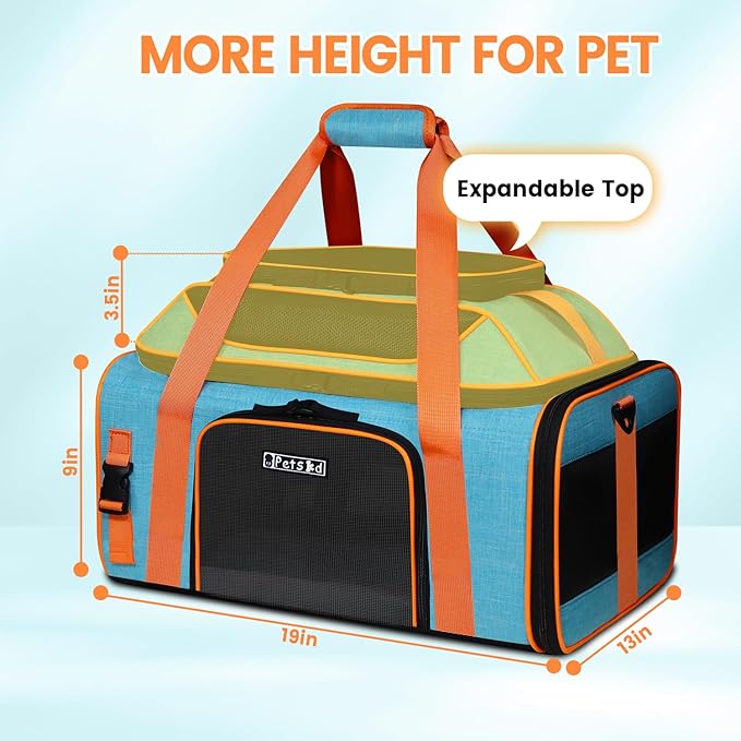 Petskd Top-Expandable Pet Carrier 19x13x9 Inches Southwest Allegiant Airlines Approved, Soft-Sided Carrier for Small Dog Under 12 lbs and Large Cat Under 15 lbs(Blue)