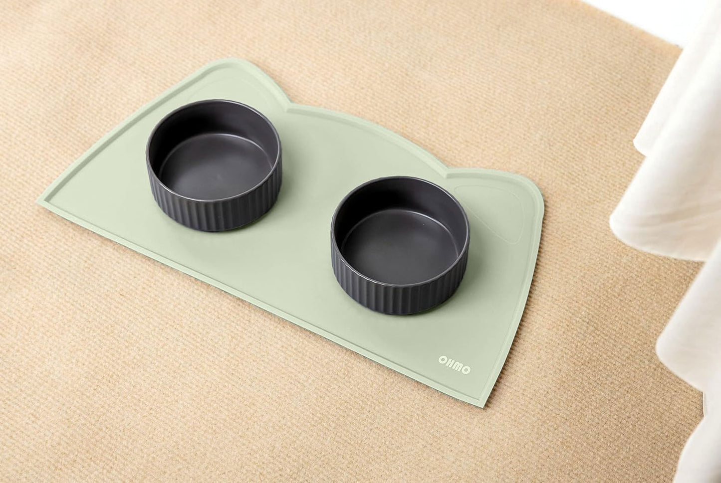 OHMO - Cat Food Mat, Silicone Pet Feeding Mat for Floor Non-Skid Waterproof Dog Water Bowl Tray, Easy to Clean Pet Placemat (Sage Green, 20 * 12'')