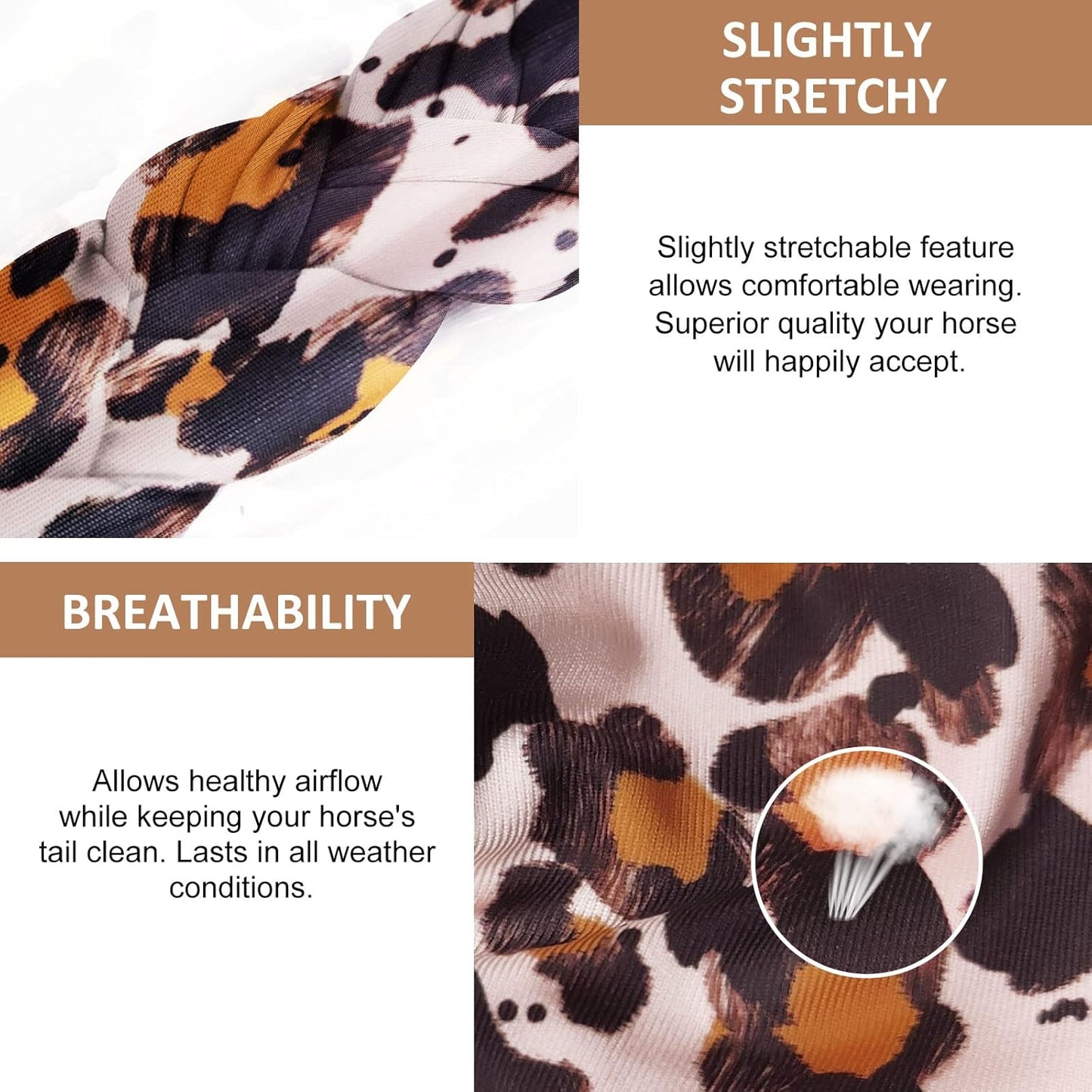 Harrison Howard 3 Tube Stretchy Fabrics Adjustable Closure Lightweight Horse Tail Bag for Horses Braid-in Tail Bag