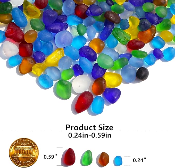 Sea Glass Stones - Colorful Frosted Glass Pebbles Gemstones - Perfect for Aquarium Rocks, Fish Tank Gravel, Vase Fillers, DIY Crafts, and Home Decor (0.9LB/14oz)