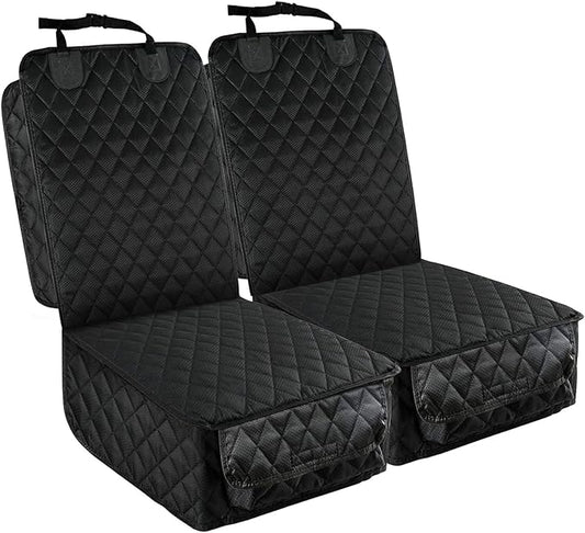 PETICON Front Seat Cover 2 Pack, Full Protection Dog Car Seat Cover with Side Flaps, Nonslip Scratchproof Captain Chair Seat Cover Fits for Cars, Trucks, SUVs, Jeep, Black