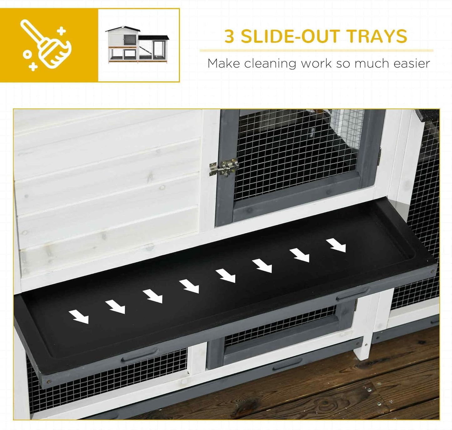 PawHut 62" Rabbit Hutch, Wooden Bunny Hutch, Guinea Pig Cage, Small Animal Enclosure with Run Area, Removable Tray, Asphalt Roof, Lockable Doors and Ramp, for Rabbits, Chickens, Ducks, White