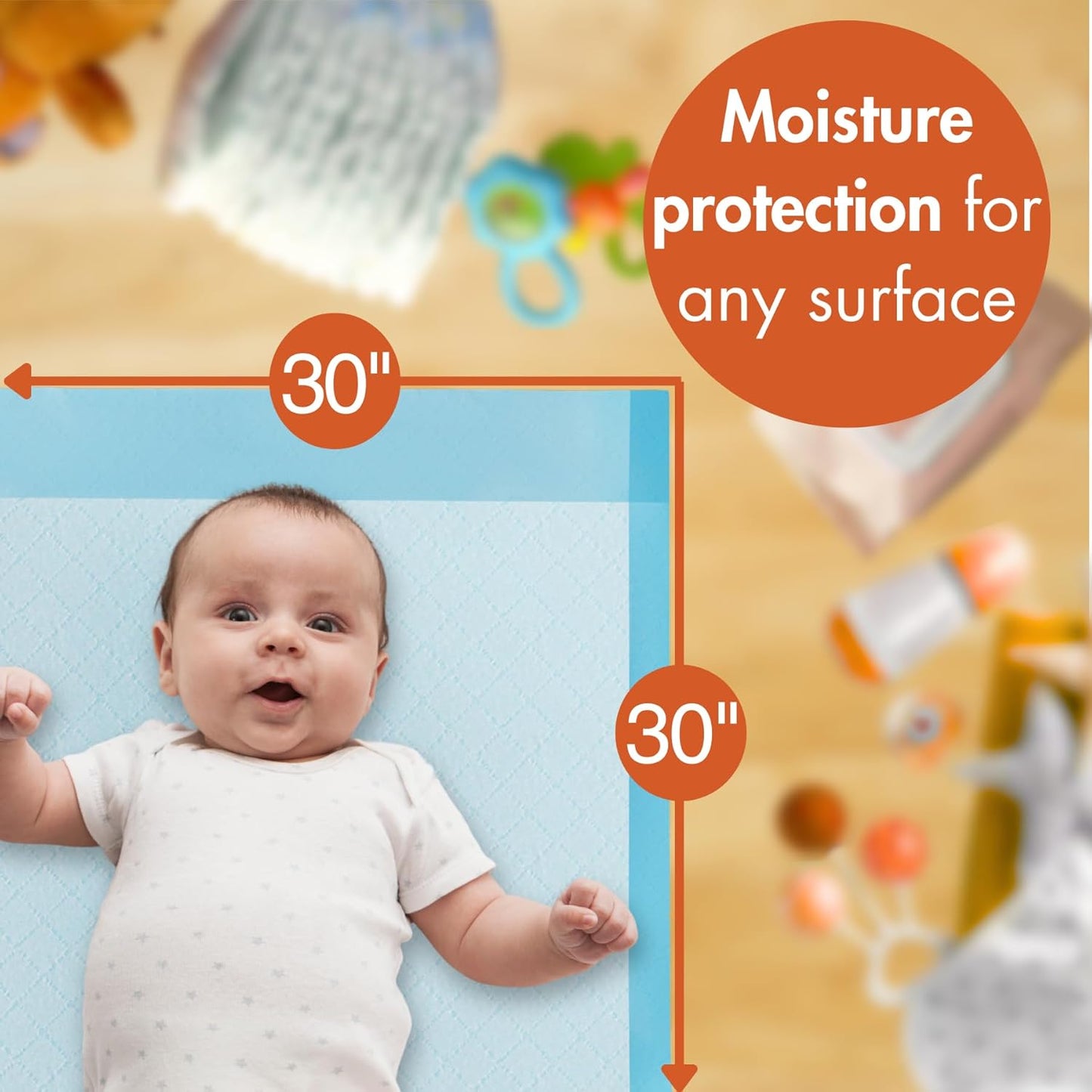 Caring Disposable Underpads 30 x 30 in, Light Absorbency Bed Pads, Chucks Pads, Puppy Pads, Baby Changing Pads, Incontinence Underpads for Adults, Pets, Babies, 50 Count Pack