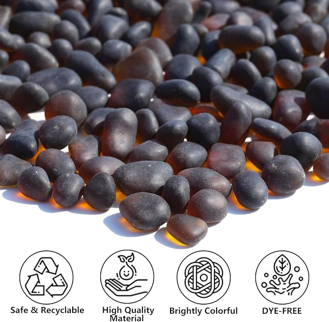 Sea Glass Stones - 2.9LB/46.4oz Brown Frosted Glass Pebbles Gemstones - Perfect for Aquarium Rocks, Fish Tank Gravel, Vase Fillers, Seaglass DIY Crafts, and Home Decor