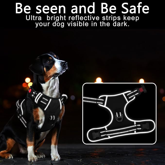 Timos Dog Harness, No-Pull Pet Harness with 2 Leash Clips, 3 Snap Buckles Adjustable Soft Padded Dog Vest, Reflective No-Choke Pet Oxford Vest with Easy Control Handle for Small Medium Large Dogs