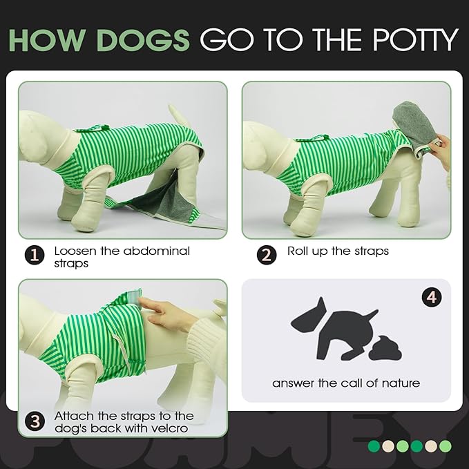 FUAMEY Dog Recovery Suit Male,Dogs Surgery Neuter Suits Puppy Spay Shirts for Female Protect Dog's Skin Anti Licking Abdominal Wounds Doggie Onesie Pet Bodysuit Alternative to Cone Green Stripes L