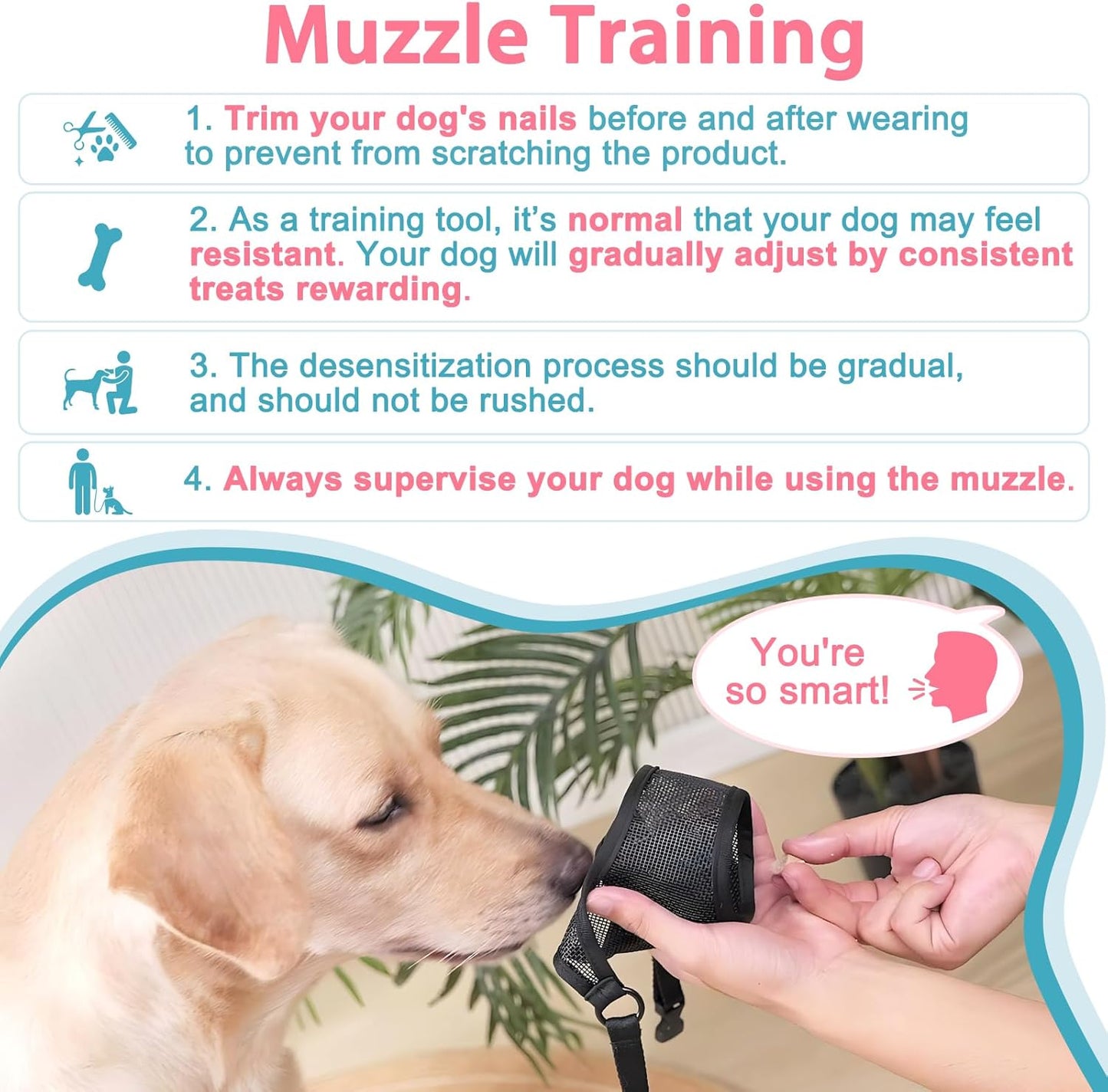 LUCKYPAW Dog Muzzle, Mesh Muzzle for Large Medium Small Dogs, Soft Mouth Guard for Biting Chewing, Breathable Mouth Cover with Adjustable Hook and Loop for Training, Grooming(Black, XS)