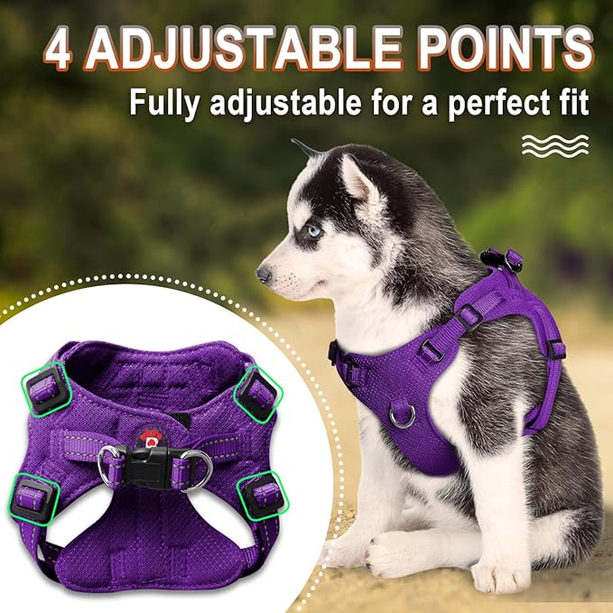 Dog Harness Step in Dog Vest Harness, Reflective Adjustable Puppy No Pull Harness Breathable Soft for Small and Medium Dogs Cats, Purple, XS