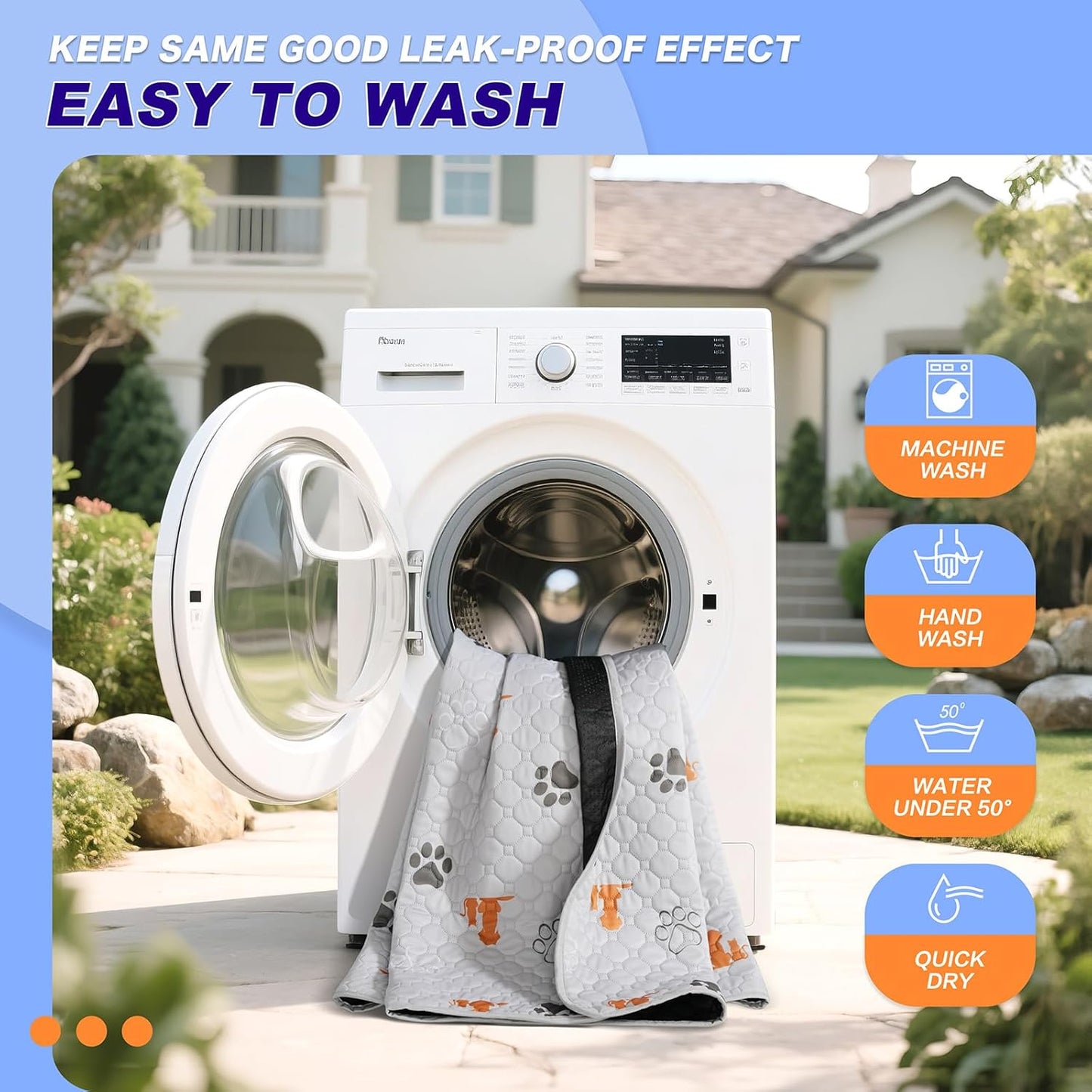 Washable Pee Pads for Dogs, 2 Pack Absorbent Reusable Training Dog Pads Pet Puppy Pads, Non-Slip Potty Pads for Whelping, Playpen, Crate, Bed, Orange, 36"x36"