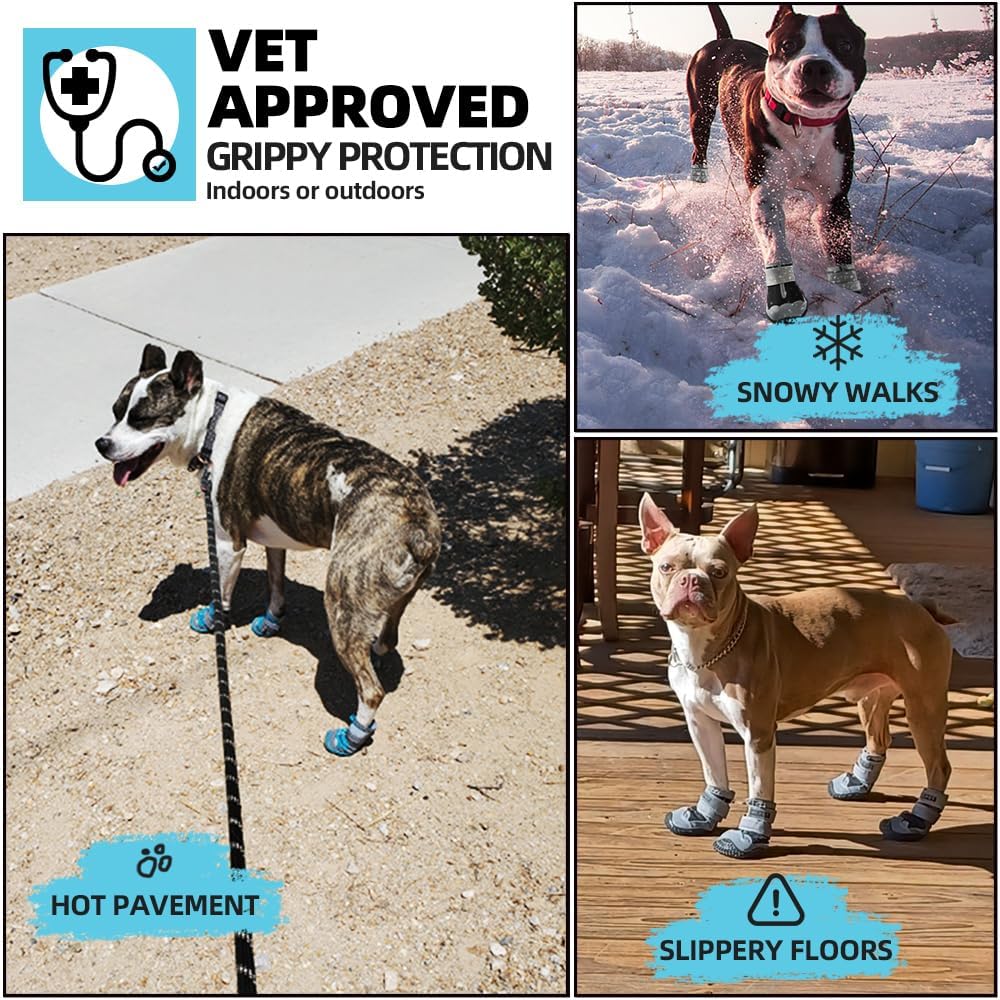 Dog Shoes for Large Dogs, Medium Dog Boots & Paw Protectors for Hardwood Floors, Outdoor Dog Booties for Hot Pavement Winter Snow Hiking, Waterproof Dog Shoes with Reflective Strips Size 4
